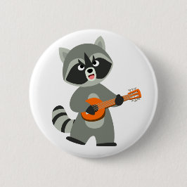 Cute Cartoon Raccoon Plays Banjo Ronde Button 5,7 Cm