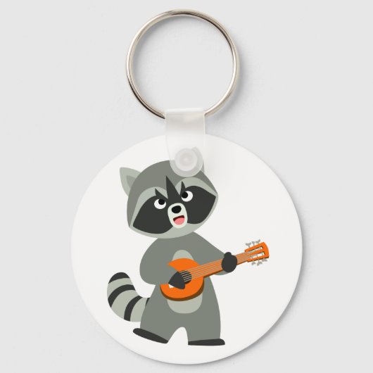 Cute Cartoon Raccoon Plays Banjo Sleutelhanger (Voorkant)