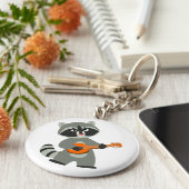 Cute Cartoon Raccoon Plays Banjo Sleutelhanger (Zijkant)