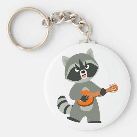 Cute Cartoon Raccoon Plays Banjo Sleutelhanger (Voorkant)