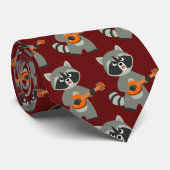 Cute Cartoon Raccoon Plays Banjo Stropdas (Opgerold)