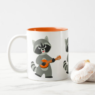 Cute Cartoon Raccoon Plays Banjo Tweekleurige Koffiemok