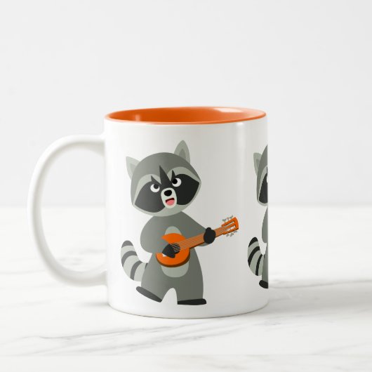 Cute Cartoon Raccoon Plays Banjo Tweekleurige Koffiemok (Links)