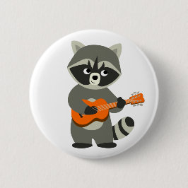 Cute Cartoon Raccoon Plays Guitar Ronde Button 5,7 Cm