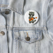 Cute Cartoon Raccoon Plays Guitar Ronde Button 5,7 Cm (In situ)