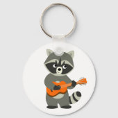Cute Cartoon Raccoon Plays Guitar Sleutelhanger (Voorkant)