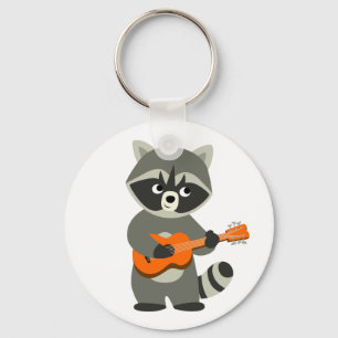 Cute Cartoon Raccoon Plays Guitar Sleutelhanger