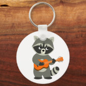 Cute Cartoon Raccoon Plays Guitar Sleutelhanger (Voorkant)