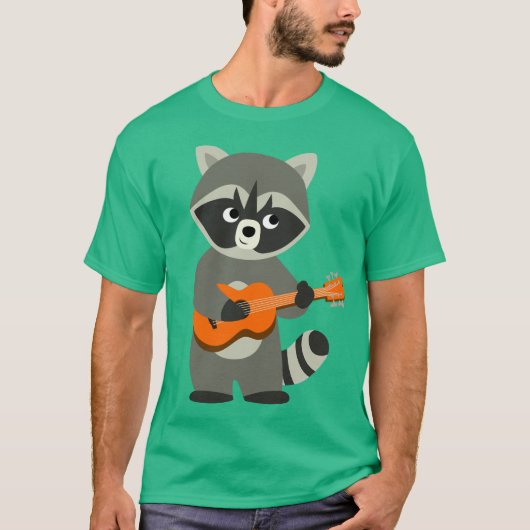 Cute Cartoon Raccoon Plays Guitar T-shirt (Voorkant)