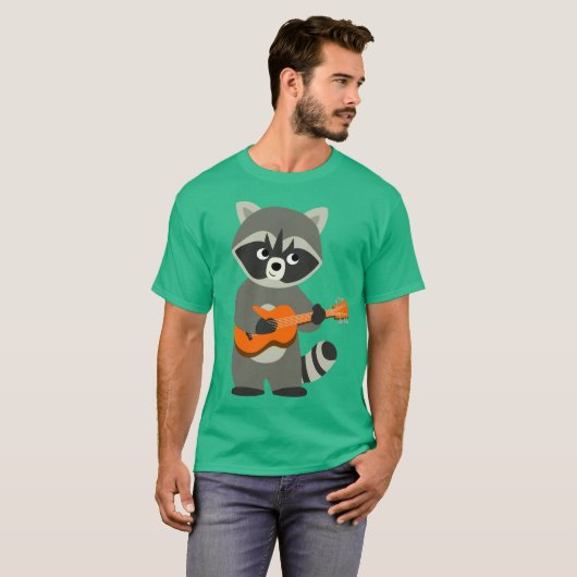 Cute Cartoon Raccoon Plays Guitar T-shirt (Voorkant volledig)