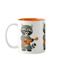 Cute Cartoon Raccoon Plays Guitar