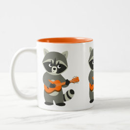 Cute Cartoon Raccoon Plays Guitar Tweekleurige Koffiemok