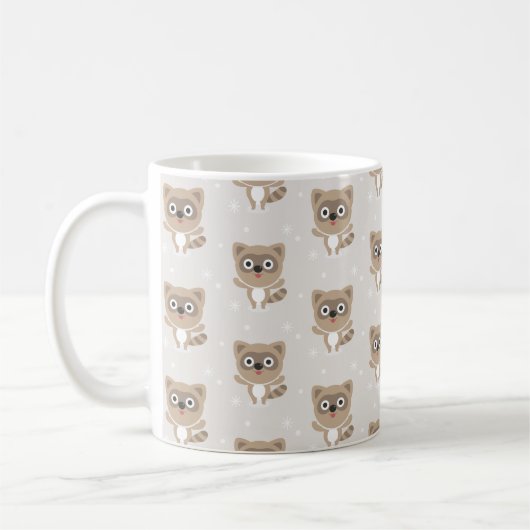 Cute Cartoon Raccoons Winter Pattern Koffiemok (Links)