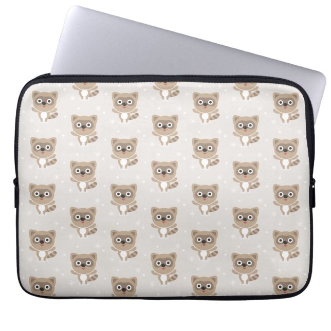Cute Cartoon Raccoons Winter Pattern Laptop Sleeve (Voorkant)