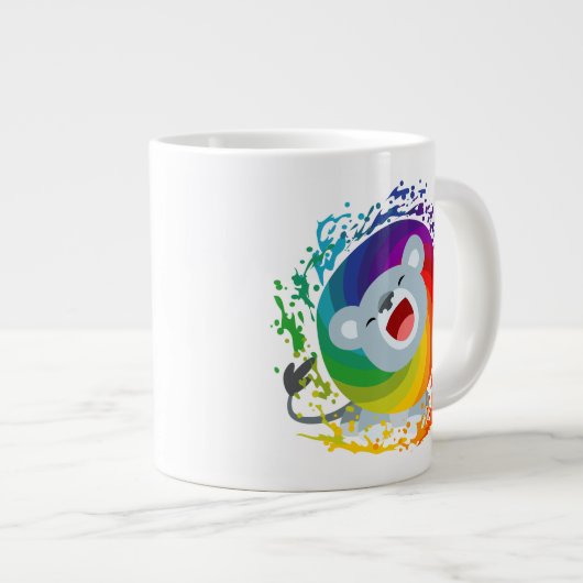 Cute Cartoon Rainbow White Lion Grote Koffiekop (Voorkant rechts)