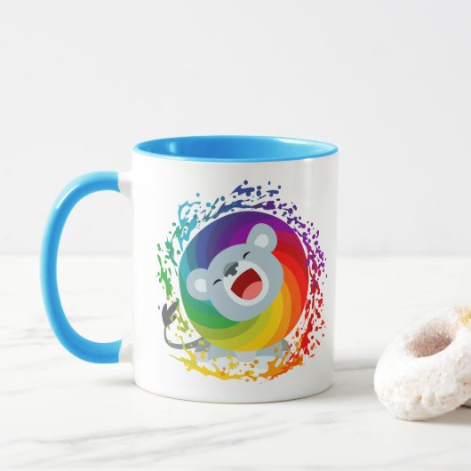Cute Cartoon Rainbow White Lion Mok (Met donut)