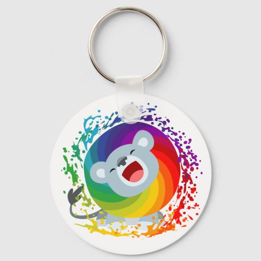 Cute Cartoon Rainbow White Lion Sleutelhanger (Voorkant)
