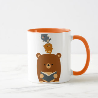 Cute Cartoon Reading Beer and Cubs Mok