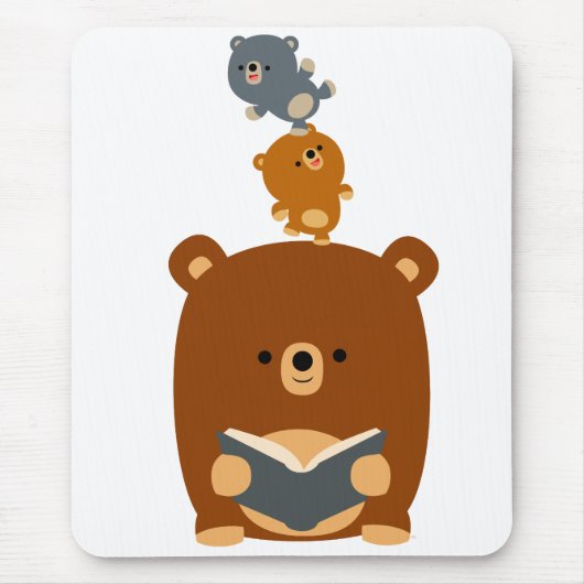 Cute Cartoon Reading Beer and Cubs Mousepad Muismat (Voorkant)
