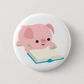 Cute Cartoon Reading Piglet Button Badge (Voorkant)