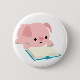 Cute Cartoon Reading Piglet Button Badge