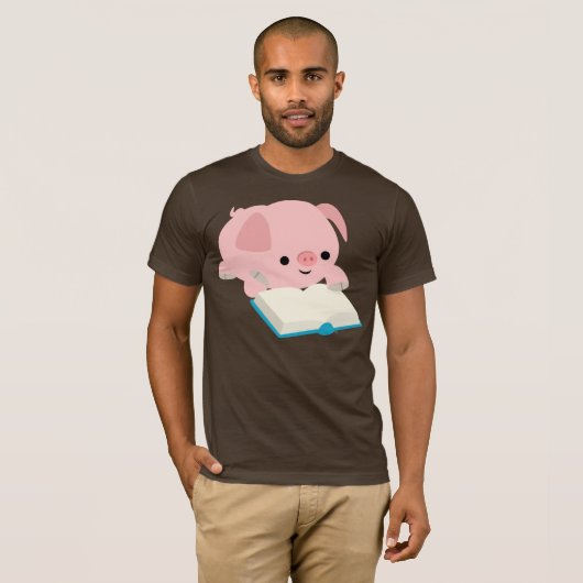 Cute Cartoon Reading Piglet T-Shirt (Voorkant volledig)
