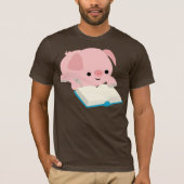 Cute Cartoon Reading Piglet T-Shirt (Voorkant)