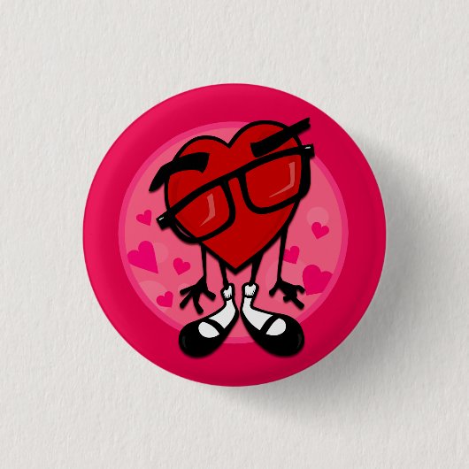 CUTE CARTOON RED HEART ROUND BUTTON (Voorkant)