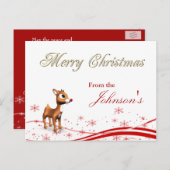 Cute Cartoon Reindeer Kerstgroet Feestdagenkaart (Voorkant / Achterkant)