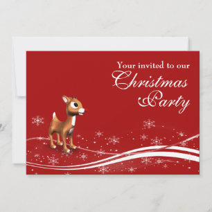 Cute Cartoon Reindeer Kerstparty Uitnodiging
