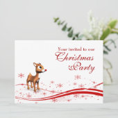 Cute Cartoon Reindeer Kerstparty Uitnodiging (Staand voorkant)