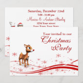 Cute Cartoon Reindeer Kerstparty Uitnodiging (Voorkant / Achterkant)