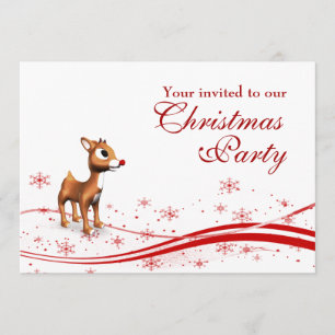 Cute Cartoon Reindeer Kerstparty Uitnodiging