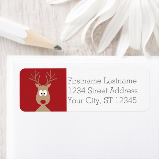 Cute Cartoon Reindeer - Merry Christmas Greeting Etiket (Insitu)