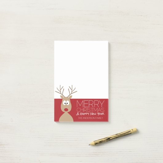 Cute Cartoon Reindeer - Merry Christmas Greeting Post-it® Notes (Op bureau)