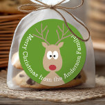 Cute Cartoon Reindeer - Merry Christmas Greeting Ronde Sticker<br><div class="desc">Eenvoudig en modern drawing of a classic Christmas symbol with an area to write your message.</div>