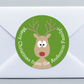Cute Cartoon Reindeer - Merry Christmas Greeting Ronde Sticker