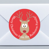 Cute Cartoon Reindeer - Merry Christmas Greeting Ronde Sticker