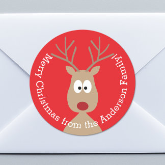 Cute Cartoon Reindeer - Merry Christmas Greeting Ronde Sticker