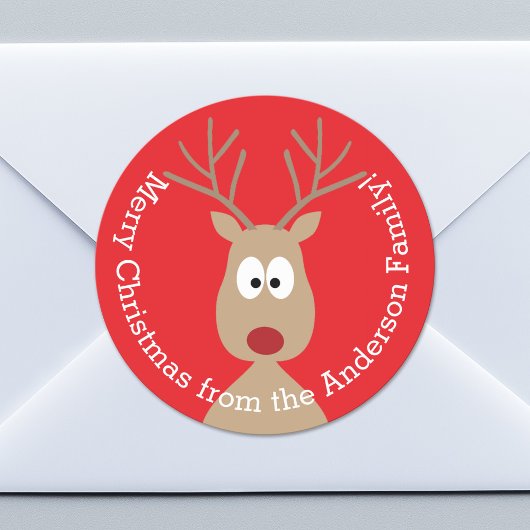 Cute Cartoon Reindeer - Merry Christmas Greeting Ronde Sticker