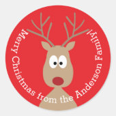 Cute Cartoon Reindeer - Merry Christmas Greeting Ronde Sticker (Voorkant)