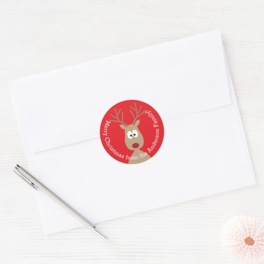 Cute Cartoon Reindeer - Merry Christmas Greeting Ronde Sticker (Envelop)