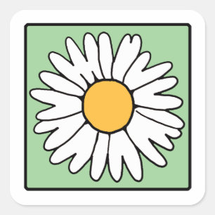 Cute Cartoon Retro Daisy Spring Garden Flower Vierkante Sticker