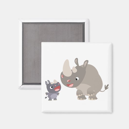 Cute Cartoon Rhino Baby & Big Rhino Magnet (Voorkant / Achterkant)
