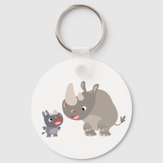 Cute Cartoon Rhino Baby & Big Rhino Sleutelhanger (Voorkant)