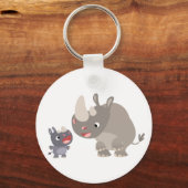 Cute Cartoon Rhino Baby & Big Rhino Sleutelhanger (Voorkant)