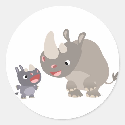 Cute Cartoon Rhino Baby & Big Rhino Sticker (Voorkant)