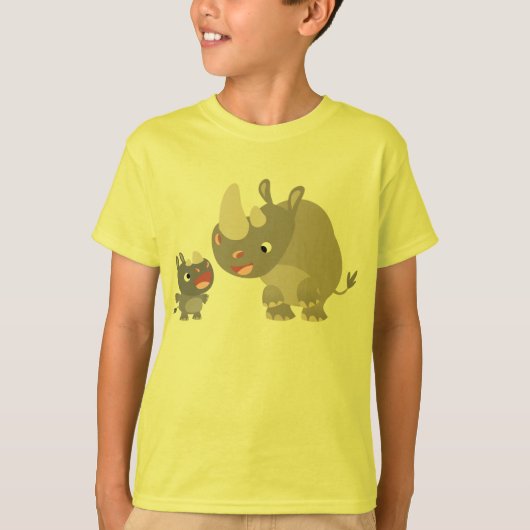 Cute Cartoon Rhino Baby en Big Rhino Kinder T-Shir T-shirt (Voorkant)