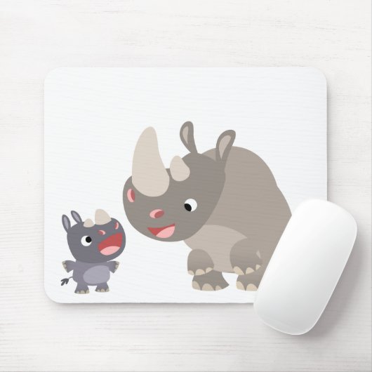 Cute Cartoon Rhino Baby en Big Rhino Mousepad Muismat (Met muis)