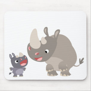 Cute Cartoon Rhino Baby en Big Rhino Mousepad Muismat